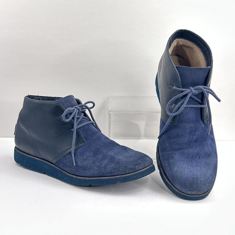 UGG Blackwell Chukka Boots Mens 9.5 Navy Blue Leather Suede Lined Lace Up Desert